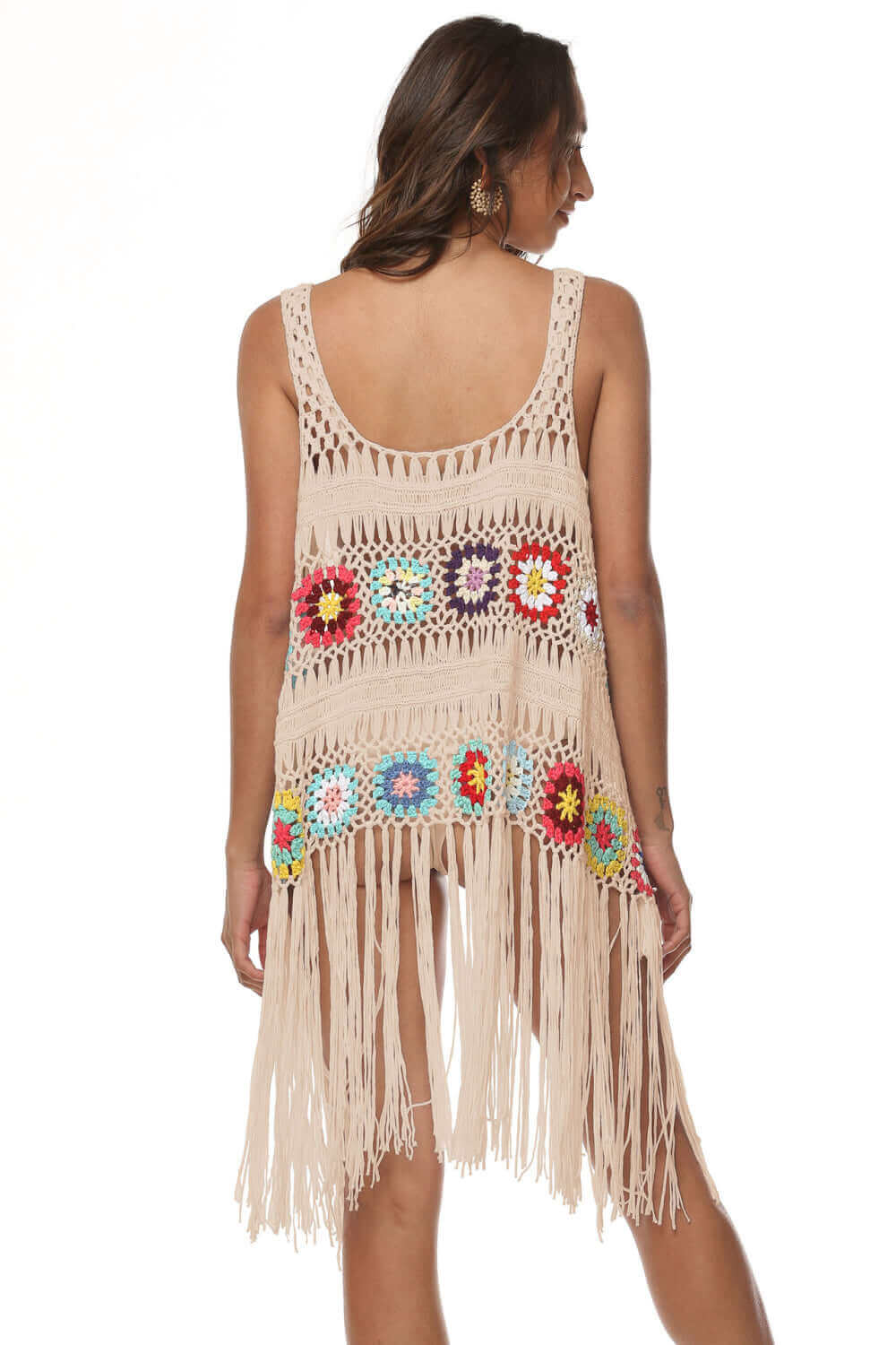 BELLA ROAD Openwork Fringe Detail Embroidery Sleeveless Cover-Up at Bella Road