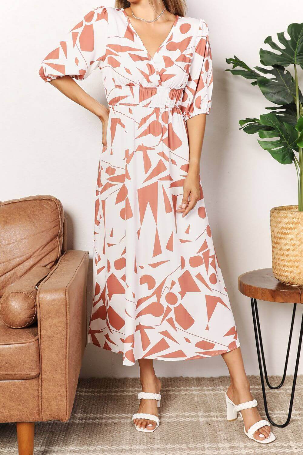 DOUBLE TAKE Printed Surplice Balloon Sleeve Dress at Bella Road