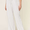 Texture Drawstring Wide Leg Pants | Full Size - White