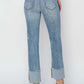 Risen Jeans high rise cuffed slim straight jeans in light denim with a flattering waist, trendy cuffed hem, and stretchy fabric for all-day comfort