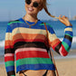 BELLA ROAD Rainbow Stripe Openwork Long Sleeve Cover-Up at Bella Road