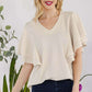 CELESTE Full Size V-Neck Lace Trim Flutter Sleeve Top at Bella Road