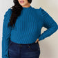 Ribbed Mock Neck Puff Sleeve T-Shirt