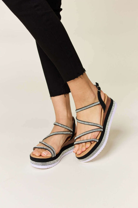 FOREVER LINK Rhinestone Strappy Wedge Sandals at Bella Road