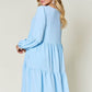 DOUBLE TAKE Full Size V-Neck Balloon Sleeve Tiered Dress at Bella Road