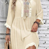 Fringe Tie Neck Three-Quarter Sleeve Cover Up - Tan