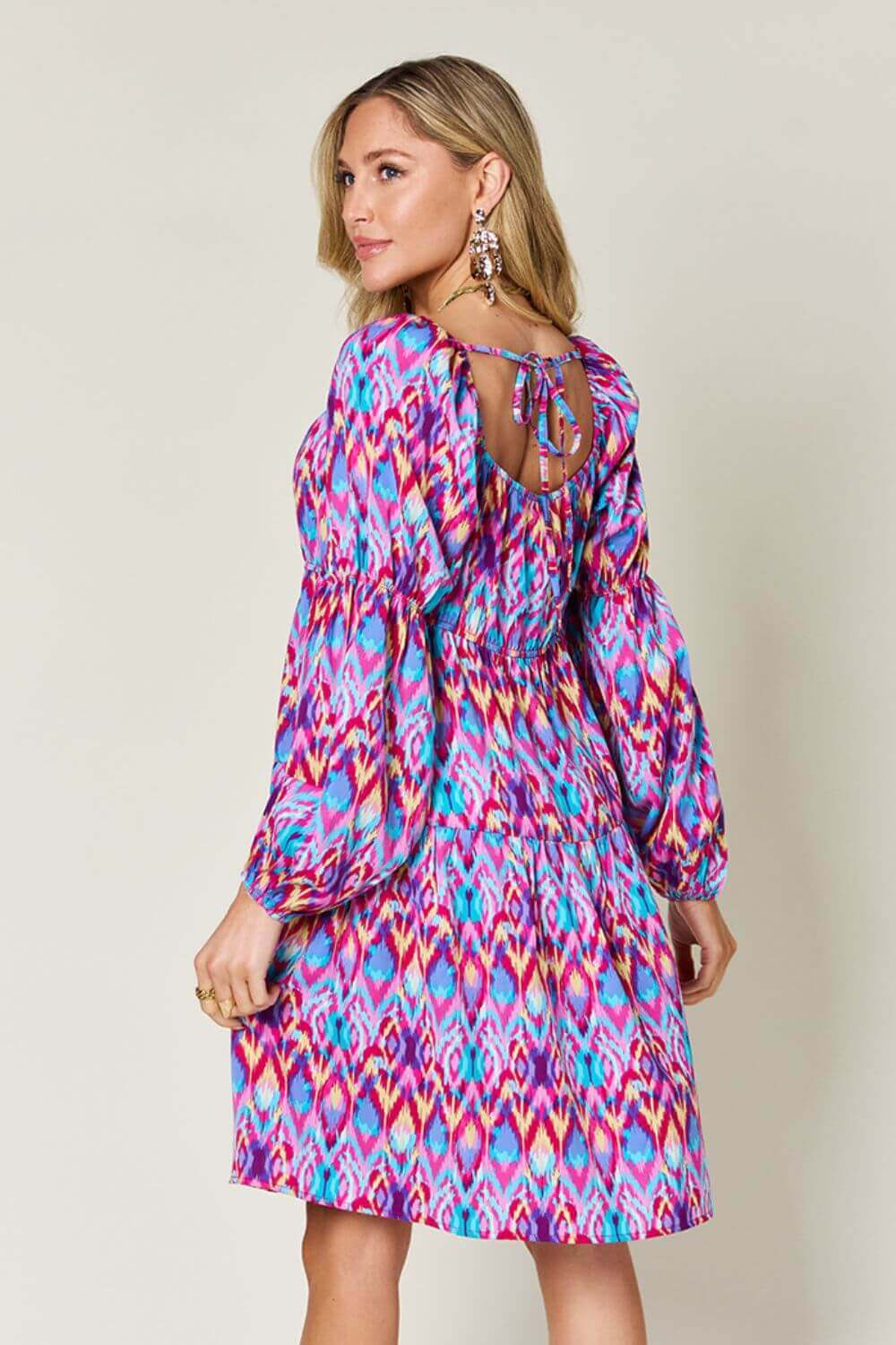 DOUBLE TAKE Full Size Printed Long Sleeve Dress at Bella Road