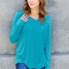 V-Neck Long Sleeve Top - Cerulean