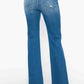 Back view of bytos Full Size Raw Hem Distressed Mid Rise Straight Jeans featuring a raw hem and stylish denim wash.