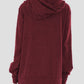 Back view of Bella Road Drawstring Letter Graphic Long Sleeve Hoodie in maroon, featuring a hood and slightly stretchy material blend.