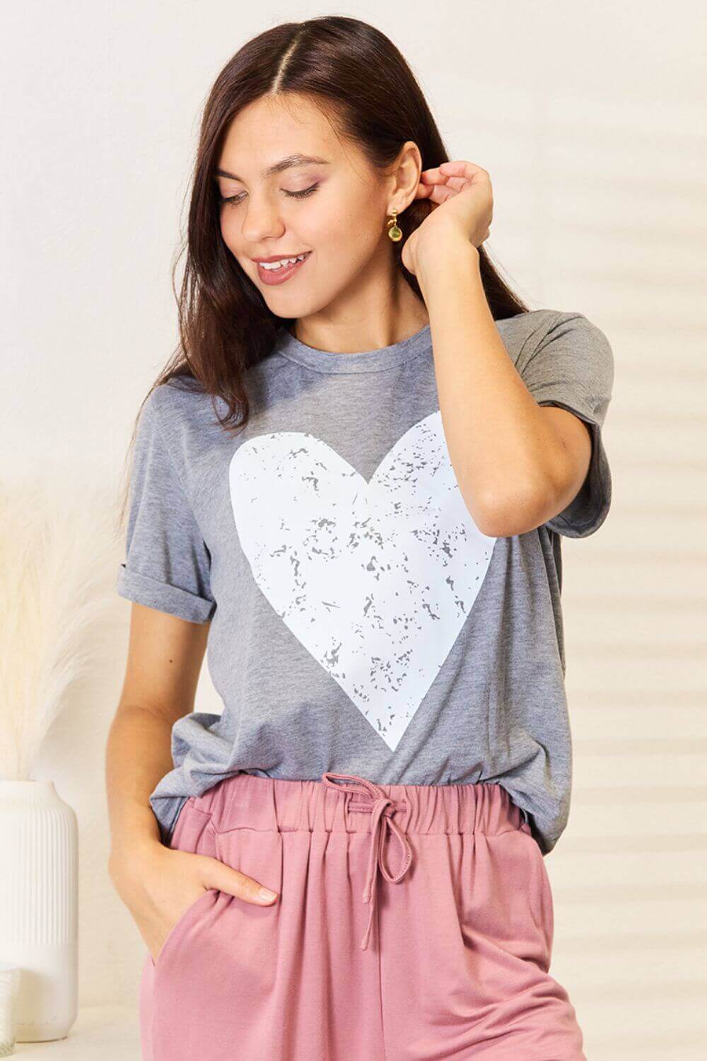 SIMPLY LOVE Heart Graphic Cuffed Short Sleeve T-Shirt at Bella Road