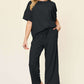 DOUBLE TAKE Full Size Texture Round Neck Short Sleeve T-Shirt and Wide Leg Pants at Bella Road