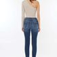 Raw Hem High Waist Cropped Jeans back view with edgy raw hem detail and flattering high waist design.