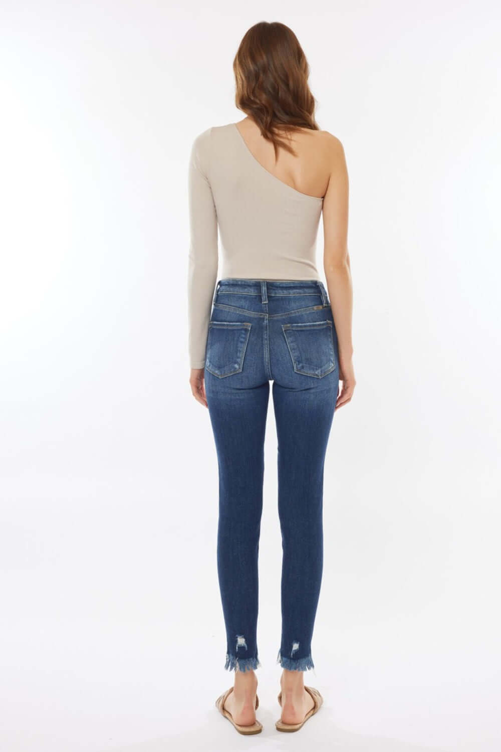 Raw Hem High Waist Cropped Jeans back view with edgy raw hem detail and flattering high waist design.