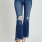 High Rise Distressed Crop Flare Risen Jeans with Frayed Hems and Casual Style