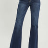 High Waist Raw Hem Flare Jeans - DARK