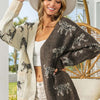 Open Front Long Sleeve Contrast Cardigan - Oatmeal/Mocha