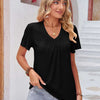 Ruched V-Neck Short Sleeve T-Shirt - Black