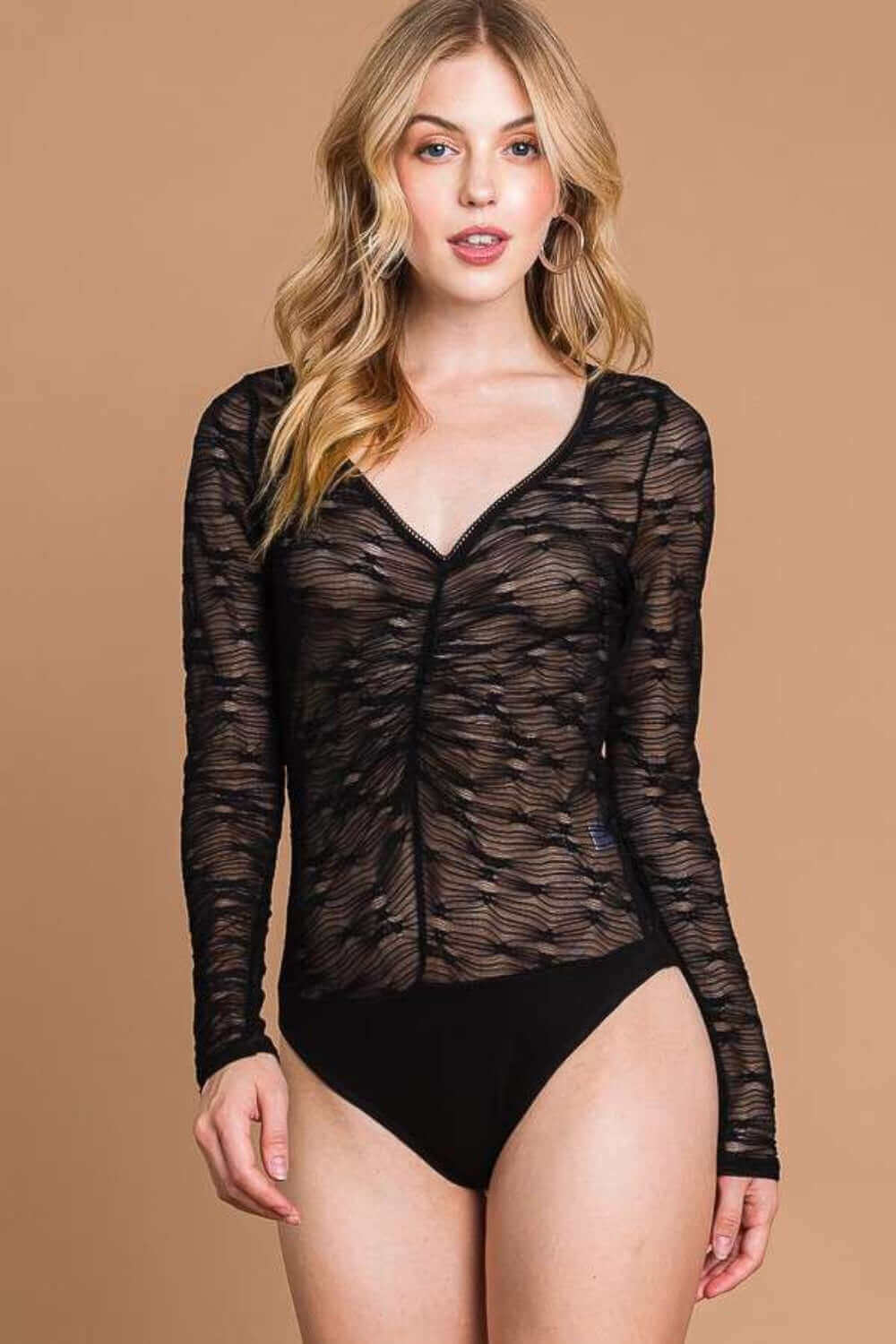 CULTURE CODE Round Neck Mesh Perspective Bodysuit at Bella Road