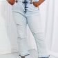 Flattering Camille Acid Wash Crop Straight Jeans from Risen Jeans with vintage vibe, distressed detail, pockets, and trendy cropped length