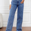 High Waist Straight Jeans - Dusty Blue