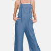 Zenana Washed Adjustable Strap Wide Leg Denim Overalls - Dusty Blue