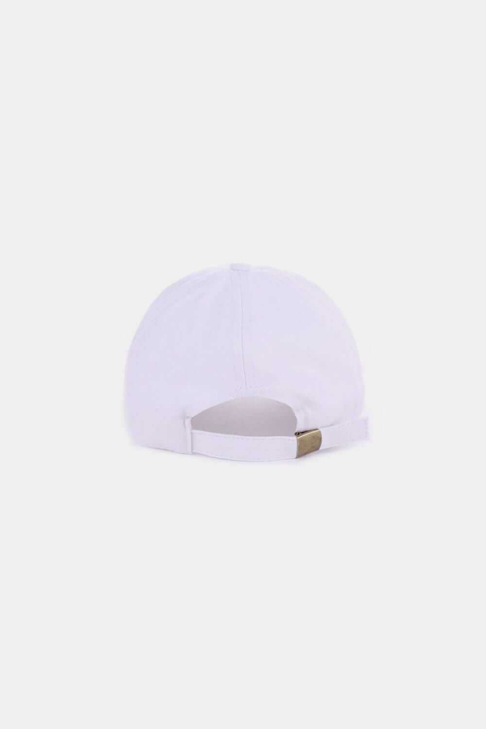 Adjustable white Ribbon Bow Chenille Patch Baseball Cap, back view showing strap for a customized fit.