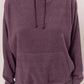 Cozy brushed long sleeve hoodie in deep purple with kangaroo pocket, perfect for lounging or casual outings.