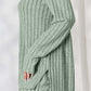 Ribbed High-Low Top and Wide Leg Pants Set in sage green, featuring slightly stretchy material and comfortable fit.