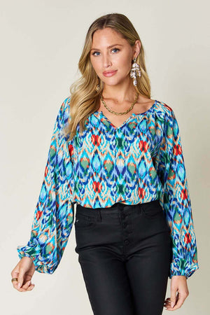 DOUBLE TAKE Full Size Printed Balloon Sleeve Blouse at Bella Road