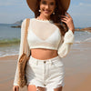 Openwork Long Sleeve Cover-Up - White