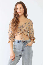 TASHA APPAREL Floral Ruffle Smocked Back Ruched Crop Top at Bella Road