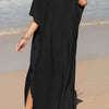 Slit V-Neck Half Sleeve Cover-Up - Black