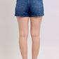 Back view of Judy Blue Plus Size Double Button Waistband Denim Shorts with a flattering high-waisted fit.