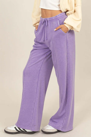 Purple drawstring high rise wide leg pants for stylish comfort and sophistication