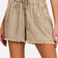 ZENANA Washed Linen Frayed Hem Drawstring Shorts at Bella Road