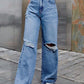 Stylish Bella Road Distressed Wide Leg Jeans with pockets, perfect for street fashion with comfort and a trendy look.