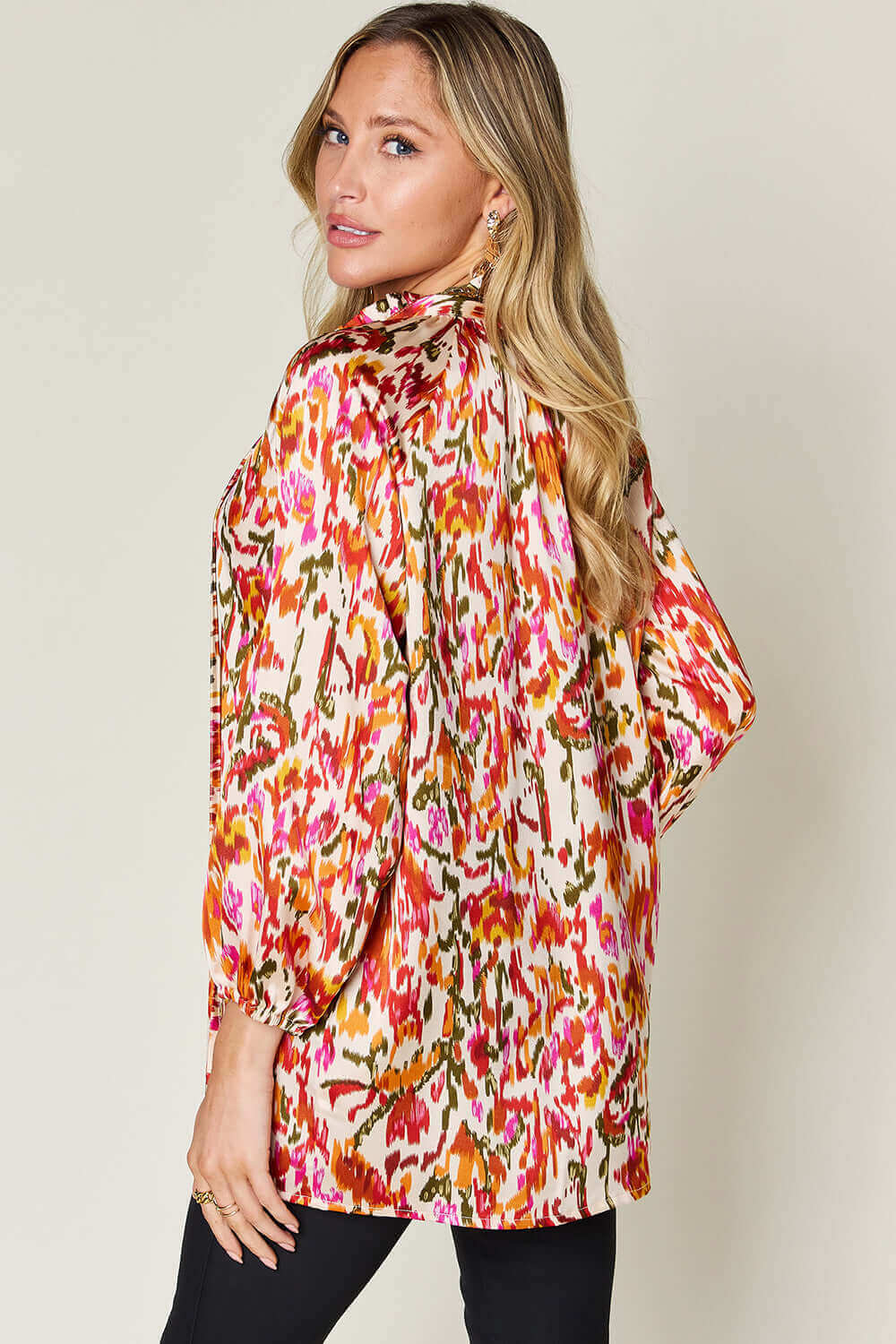 DOUBLE TAKE Full Size Printed Button Up Long Sleeve Shirt at Bella Road