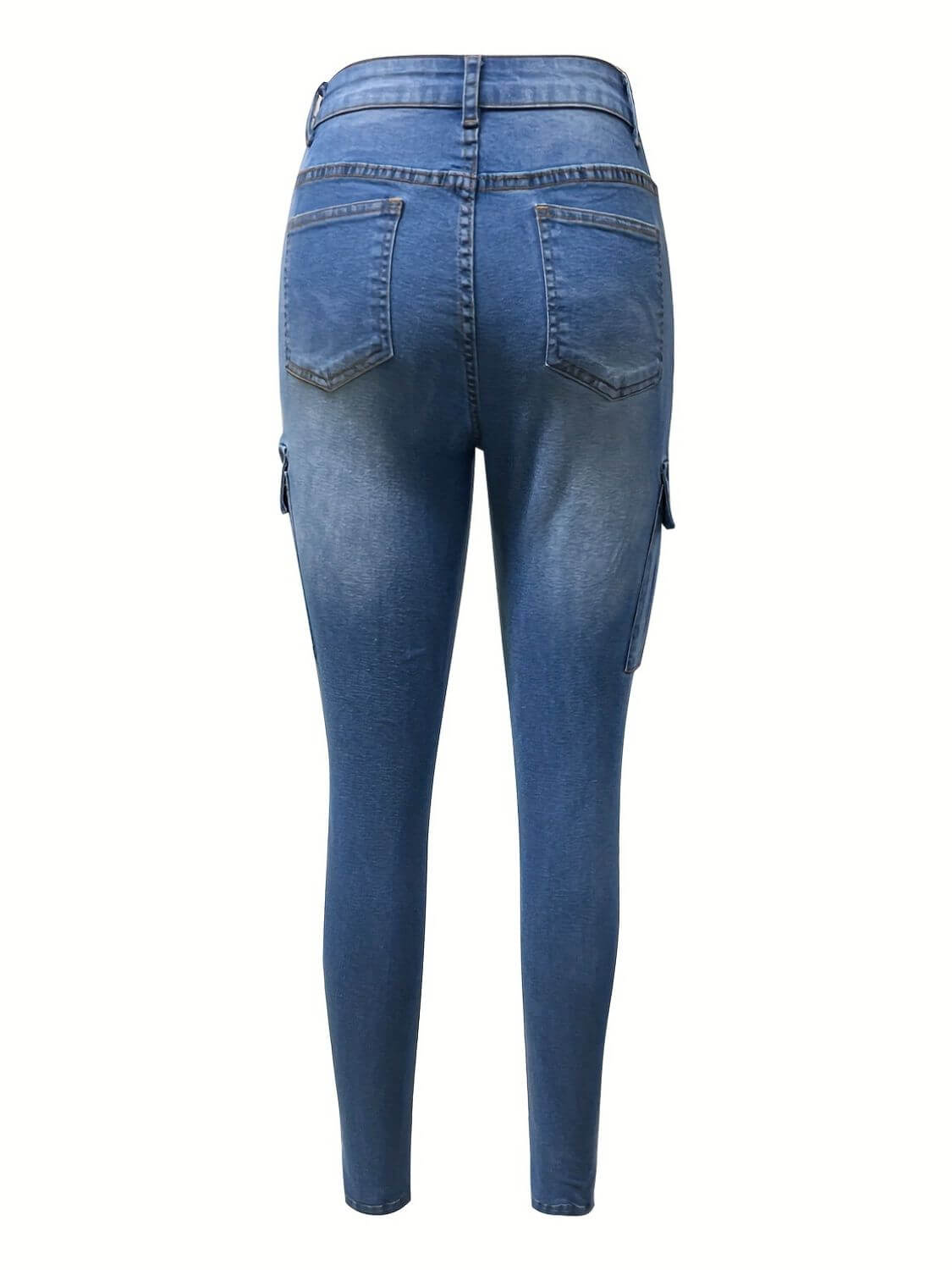 Back view of Bella Road Denim Skinny Jeans with pockets and a cool medium wash, showcasing a chic and stylish fit.