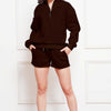 Half Zip Long Sleeve Sweatshirt and Drawstring Shorts Set - Chocolate