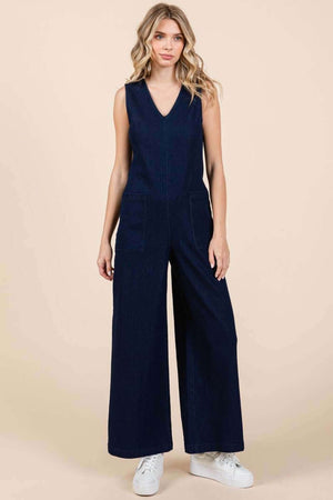 MITTOSHOP Sleeveless Wide Leg Denim Jumpsuit at Bella Road