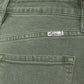 Close-up of Kancan ultra high-rise olive jeans with back pocket detail.