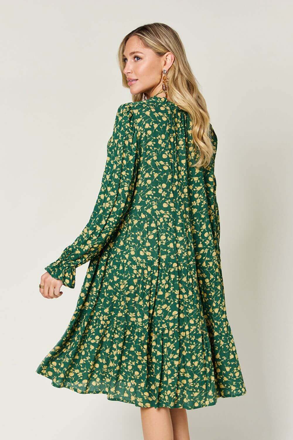 DOUBLE TAKE Full Size Printed Ruffle Hem Long Sleeve Dress at Bella Road