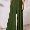 Smocked Wide Waistband Wide Leg Pants | Full Size - Army Green