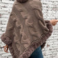 Cozy Bella Road Fuzzy Hem Cable-Knit Poncho in warm taupe, perfect for chilly days and stylish layering.