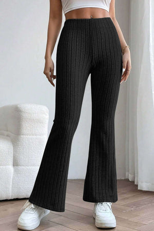 BASIC BAE Full Size Ribbed High Waist Flare Pants at Bella Road