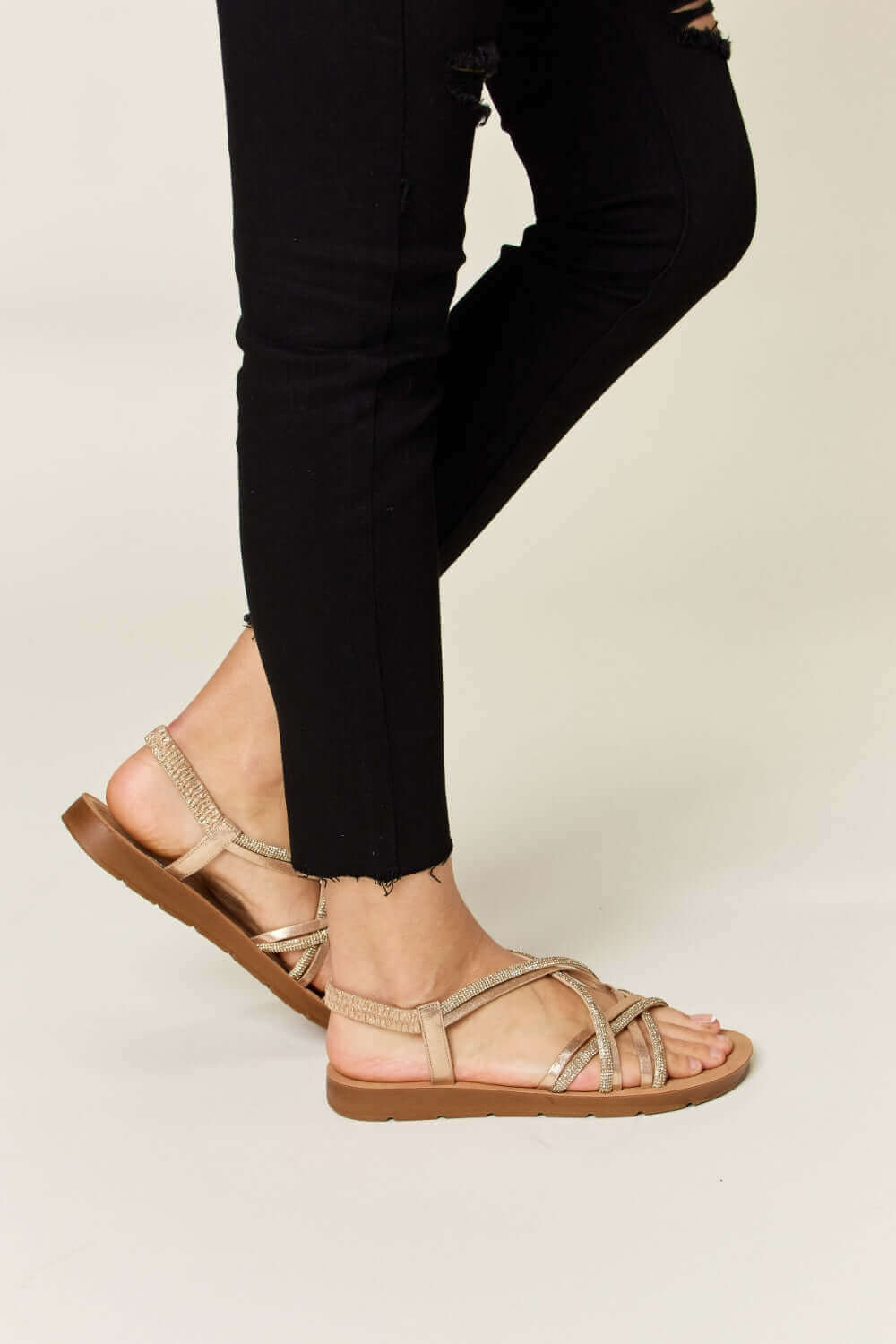 FOREVER LINK Rhinestone Crisscross Flat Sandals at Bella Road