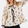 SAGE + FIG Bow Print Tie Front Babydoll Blouse - Cream