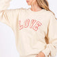 LOVE Path Applique Drop Shoulder Sweatshirt with round neckline and ribbed hems in a relaxed fit, featuring LOVE applique patch.