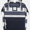 Himawari Striped Waterproof Nylon Backpack Bag with Side Pockets - Navy